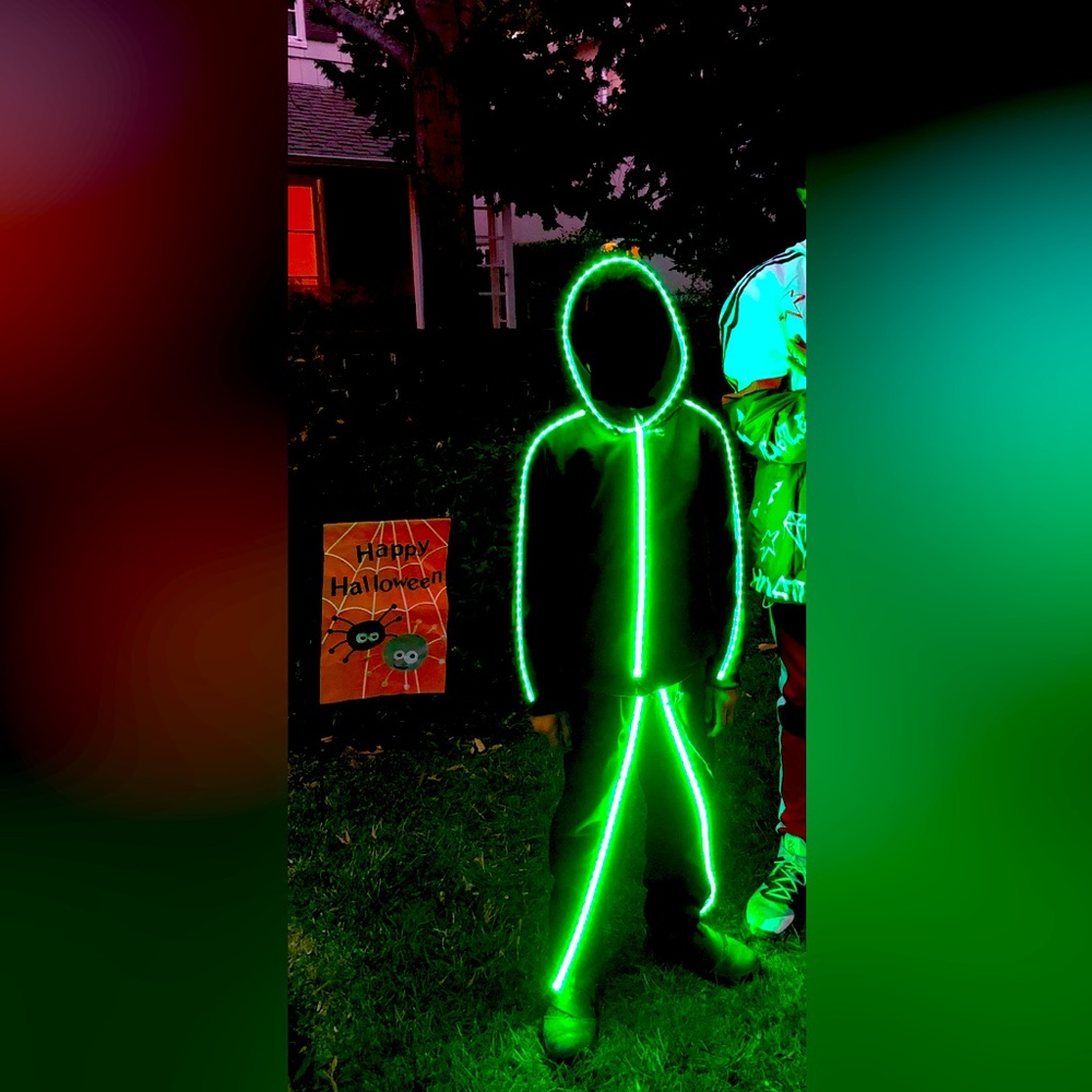 Light Up Stick Figure Jumpsuit Halloween Costume Fluorescent Green- Youth Large